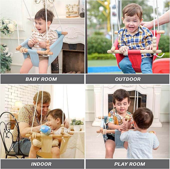 Baby Swing Outdoor and Indoor - Canvas Baby Swing 6 Months to 3 Years, Durable Baby Swing Chair, Indoor Baby Swing, Outdoor Baby Swing, Full Set of Ceiling Screws (Gray)