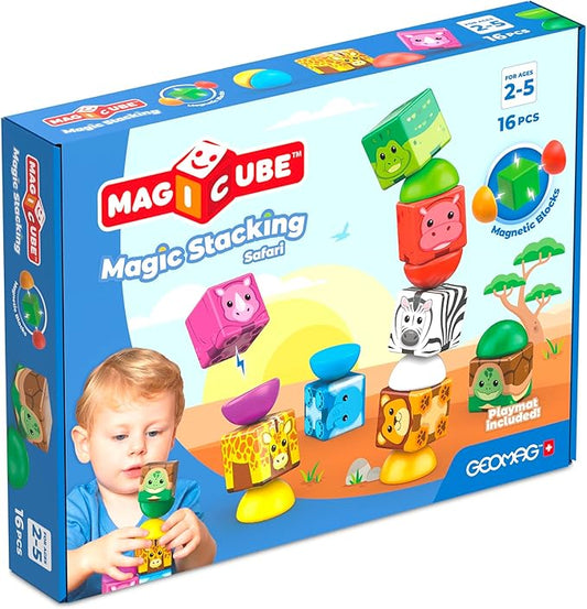 Geomag Magicube Magnetic Blocks, 16 Large Magnetic Cubes Safari Animals STEM Toy, Sensory Toys for Toddlers 1-3, Building Blocks for Kids, Fun Toddler Toys 1-2 yrs