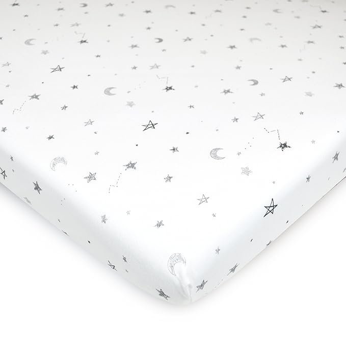 TL Care 2 Pack 100% Natural Cotton Fitted Pack and Play Sheets 39" x 27" - Soft & Breathable Pack N Play Sheets for Playard & Mini Crib Mattress, Gray Star/Gray Zigzag, for Boys & Girls