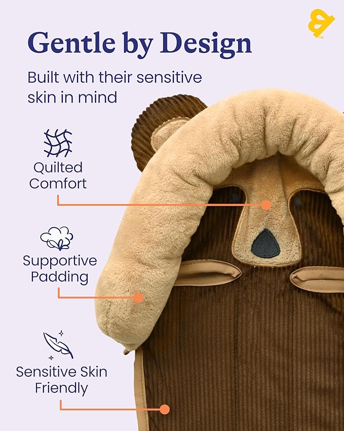 GoldBug Deluxe 2-in-1 Duo Head Support + Matching Strap Covers for Baby and Infant Car Seats - Bear