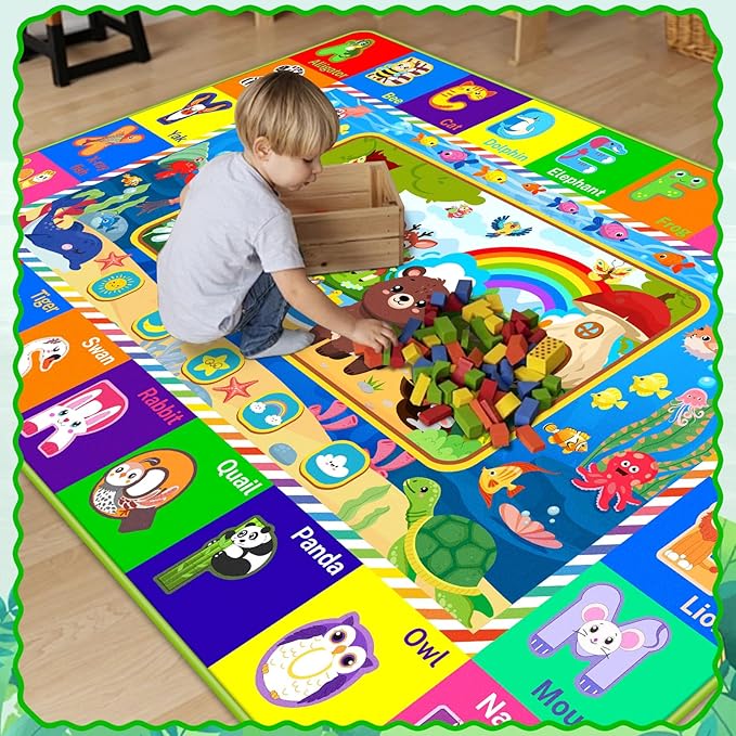 Baby Play Mat for Floor, ABC Kids Rugs for Playroom, Forest Animals Kids Play Mat for Bedroom Classroom, Educational Rug for Baby Toddler Kid (Green, 78.7X59 INCH)