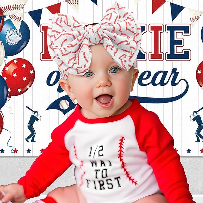 YanJie 7'' Baseball Hair Bow for Baby Girls Toddler Newborn Infant Headbands Softball Hair Accessories White Bows for Baseball Baby Outfits