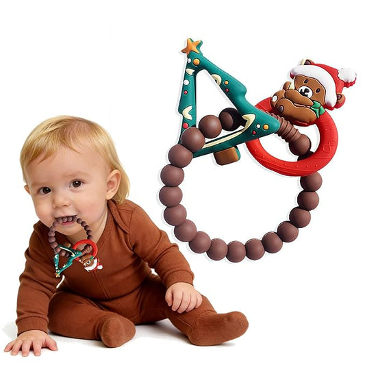 Christmas Baby Silicone Teether Christmas Tree and Bear Teething Ring Christmas Teething Toys Toddler Teething Chew Toys Christmas Gifts or Chritmas Stocking Filler