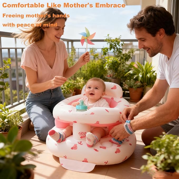 EXBEPE Thickened Inflatable Baby Seat, Blow Up Baby Chair 3-36 Months with Tray, Sitting Support Infant Feeding Chair, Built in Air Pump