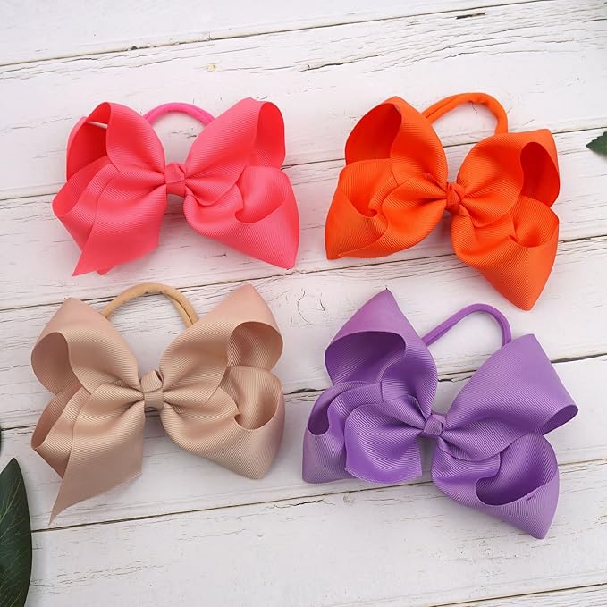 2Pcs 6 Inches Ribbon Baby Girls Headbands Infant Elastic Hairbands Large Cheer Bow Hair Band Accessories for Child Toddlers Girls (Light Purple)