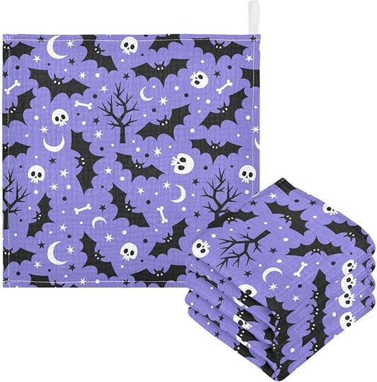 Halloween Bats Skull Baby Washcloths Newborn Muslin Burp Cloths 3 Pack Soft Cotton Baby Face Bath Towel Drool Bibs for Infants, Girls and Boys 11.8 x 11.8 Inch
