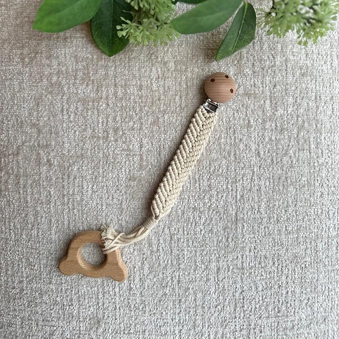 Organic Cotton Handmade Crotchet Bear Rattle, Toy, teether and Pacifier Holder Baby Shower/Birthday Gift Set.