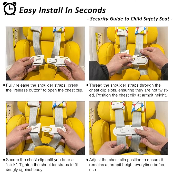 Universal Car Seat Chest Clip, Adjustable Harness Positioning Clip for Stroller and Booster Seat, Anti-Slip Shoulder Straps Holder Accessory for Parents (1 Pack, Orange&White)