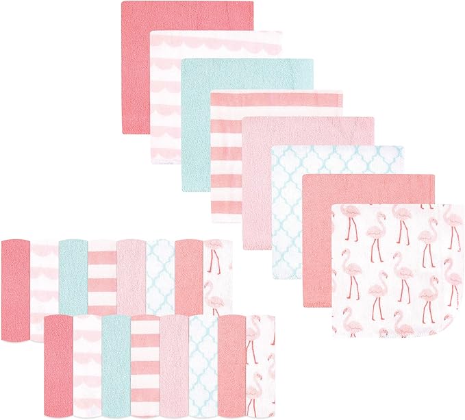 Hudson Baby Unisex Baby Rayon from Bamboo Washcloth Bundle, Coral Flamingo, One Size