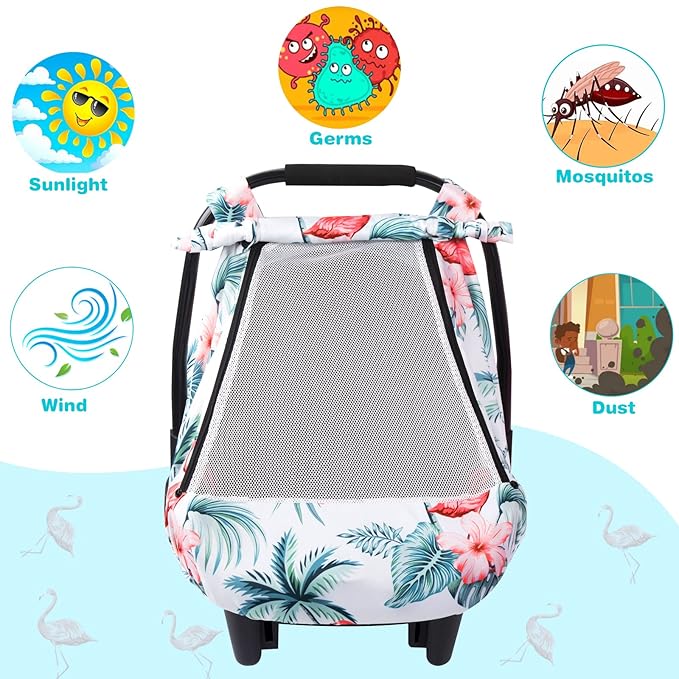 SMTTW Car Seat Cover for Babies, Stretchy Breathable Carseat Canopy, Multiuse Infant Stoller Cover for Baby Boys Girls, Privacy Breastfeeding Coverage Protect Baby from Wind, Sun (Red Cowned Crane)