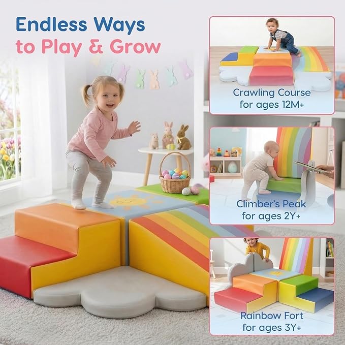 Foam Climbing Blocks 6-Piece Set - Indoor Climbing Toys for Toddlers Ages 1 to 4 Years - Soft Play Equipment that Builds Motor Skills and Balance