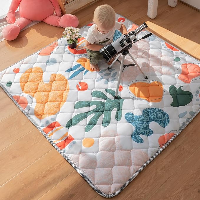 Sinhaklóho 50" x50" Foldable Thicker Foam Baby Play Mat for Playpens & Floors - Soft, Non-Slip & Odor-Free Crawling Mat for Infants & Toddlers, Machine Washable, Botanical Bliss Design
