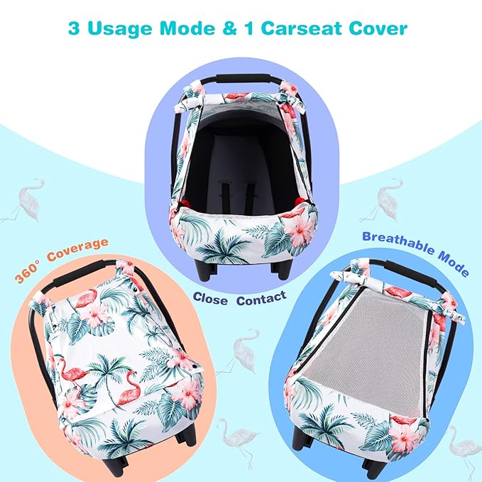 SMTTW Car Seat Cover for Babies, Stretchy Breathable Carseat Canopy, Multiuse Infant Stoller Cover for Baby Boys Girls, Privacy Breastfeeding Coverage Protect Baby from Wind, Sun (Red Cowned Crane)