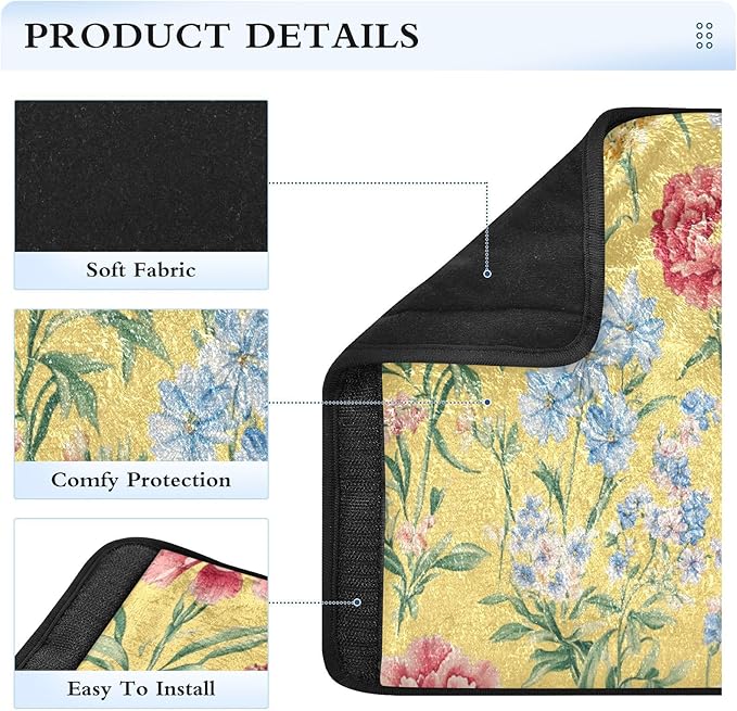 Car Seat Belt Pads Covers 2 Piecing Soft Child Safety Seat Shoulder Strap Cover for Women Men Kids M Florals Carnation Delphinium Flower Yellow