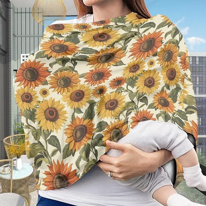 AFPANQZ Sunflower Baby Car Seat Covers Cozy for Girls Boys Multifunctional Infant Car Seat Canopy Nursing Cover High Chair Cover Full Coverage Breathable Stretchy Lightweight for Travel Outdoors
