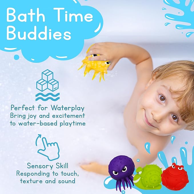 4E's Novelty Sea Animal Octopus Water Balls 4 Pack - Pool Toys Outdoor Activity Game Bath Tub Sensory Octopus Absorbent Splash Balls Bomb, Floating Swim Toys, Easter Basket Stuffers