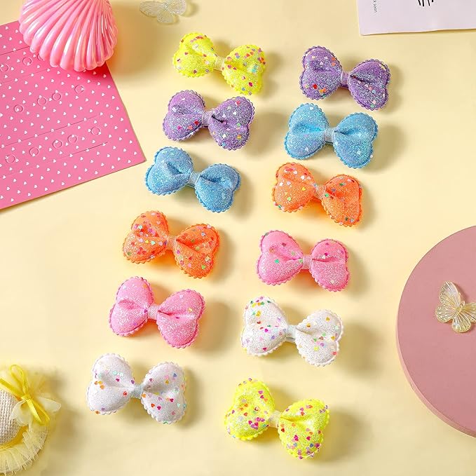 Glitter Hair Bows for Girls,12pcs Sparkly Hair Alligator Clips for Toddler Baby, Sequins Hair Barrettes Hair Accessories