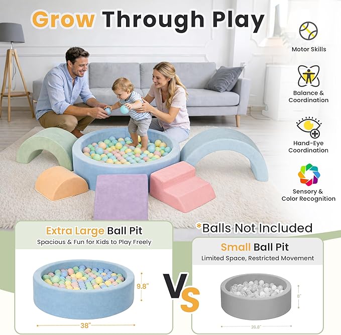 cossy Foam Climbing Blocks for Toddlers, 38 x 38in Round Ball Pit for Babies, 8pcs Toddler Climbing Toys Indoor, Soft Play Set, Baby Climbing Blocks, Ideal for Crawling & Climbing(Balls Not Included)