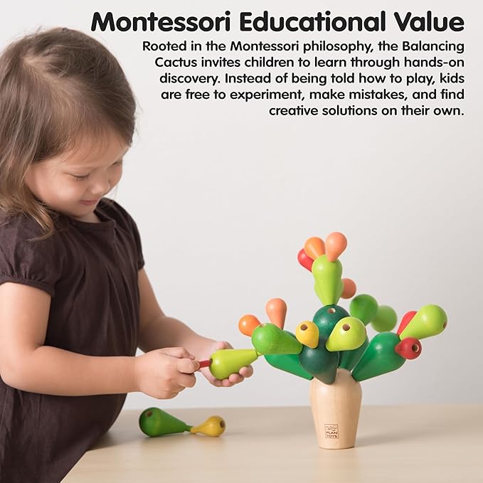 PlanToys® Balancing Cactus | Montessori Wooden Toy for Toddlers | STEM Game for Fine Motor Skills, Logic & Coordination | Eco-Friendly Educational Toy for Kids Ages 3+