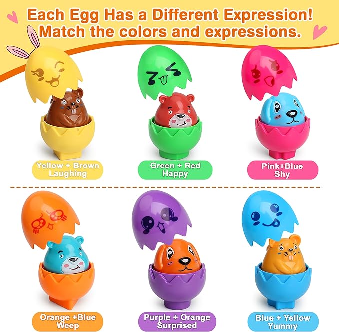 MOONTOY Matching Eggs Toy for Toddlers 1-3, Montessori Geometric Eggs Set, Easter Basket Stuffers for Toddlers, Educational Shape & Color Sorting Toys for 1 2 3 Year Old Girl Boy Baby
