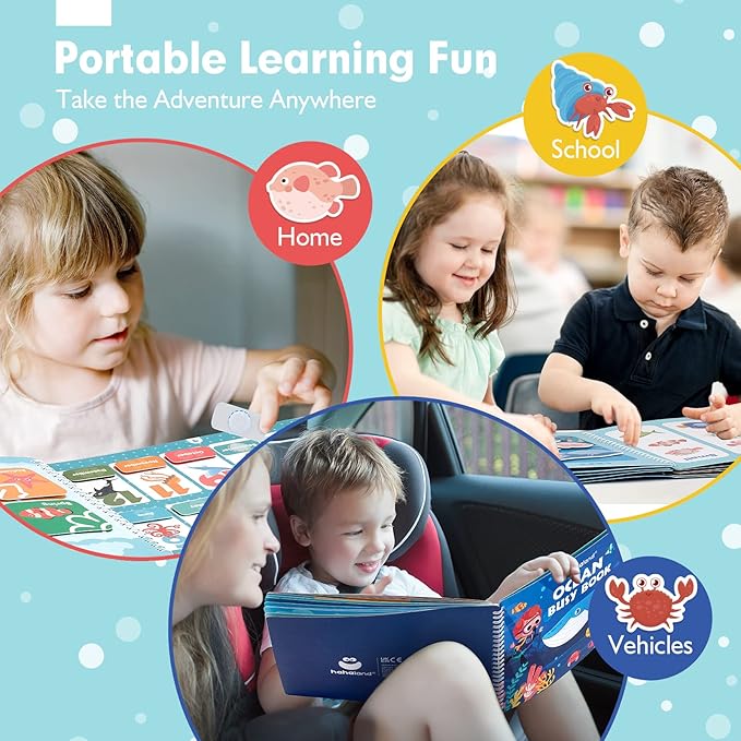 hahaland Busy Book for Toddlers 3-5 - Preschool Learning Activities Toys for Toddlers 3 Year Old - Montessori Toys for 3 Year Old - 27 Pages 15 Educational Concepts