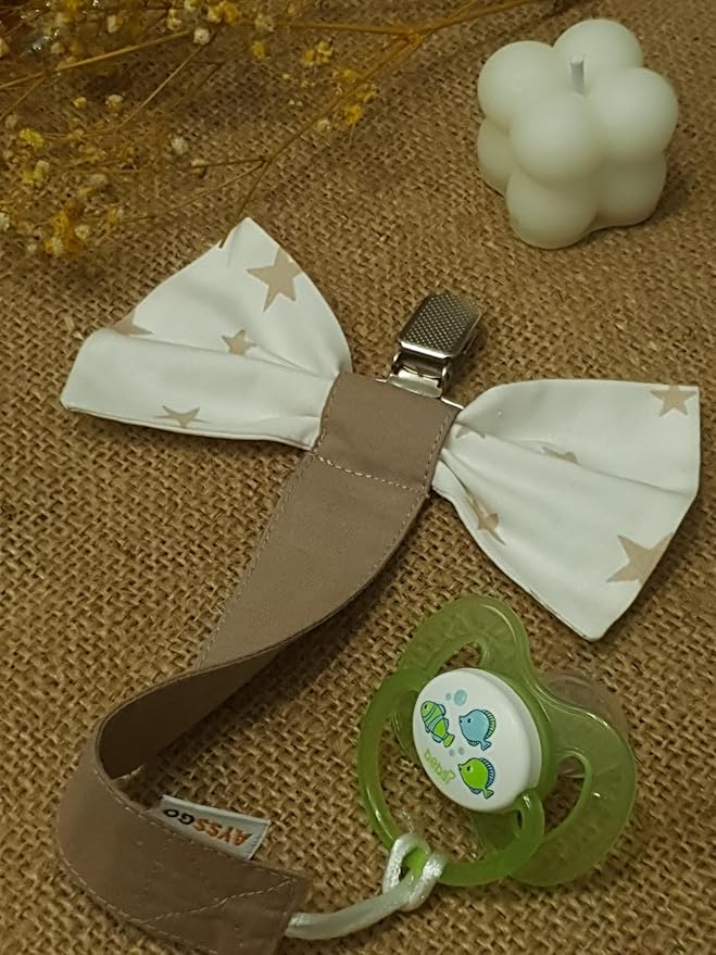 Protective Pacifier Clip, Bowtie & Round – Ultra-Durable & Handmade, 2-Pack with 100% Cotton Fabric – Safe & Stylish Baby Essential