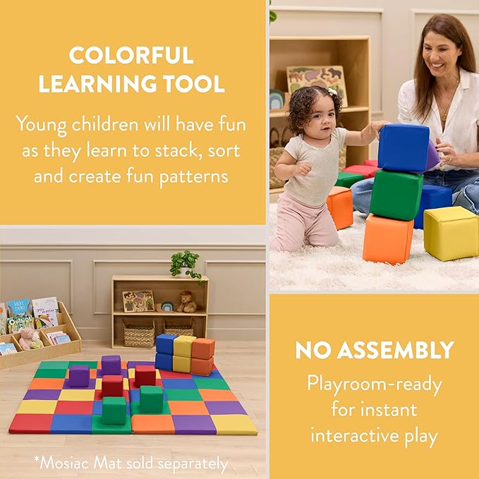 Mosaic Toddler Foam Building Blocks, Stacking Cubes, Assorted, 12-Piece