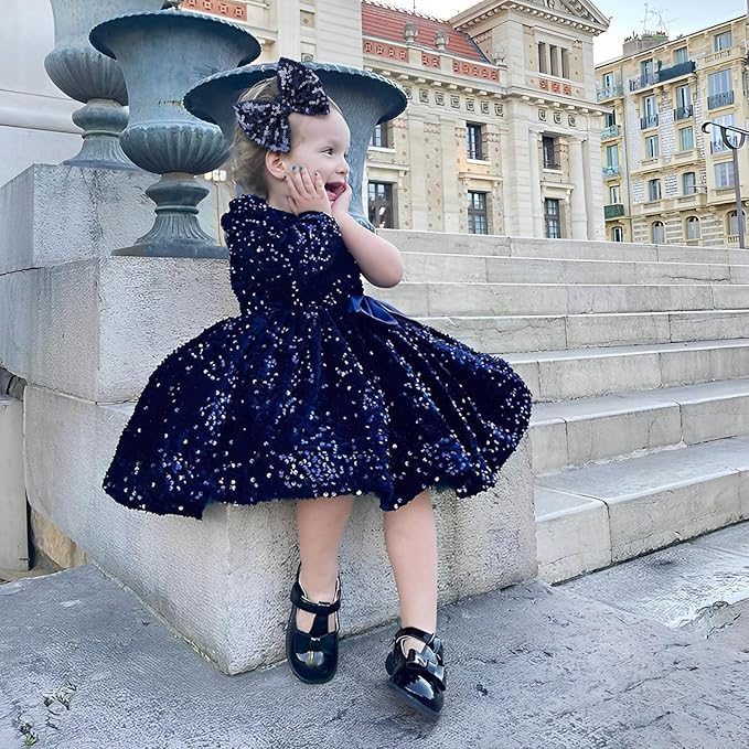 Hair Clip with 5 inches Sequins Large Bow, Alligator Hair Clip for Girls, Women, Teens, Babies, Navy Blue Bow Gift