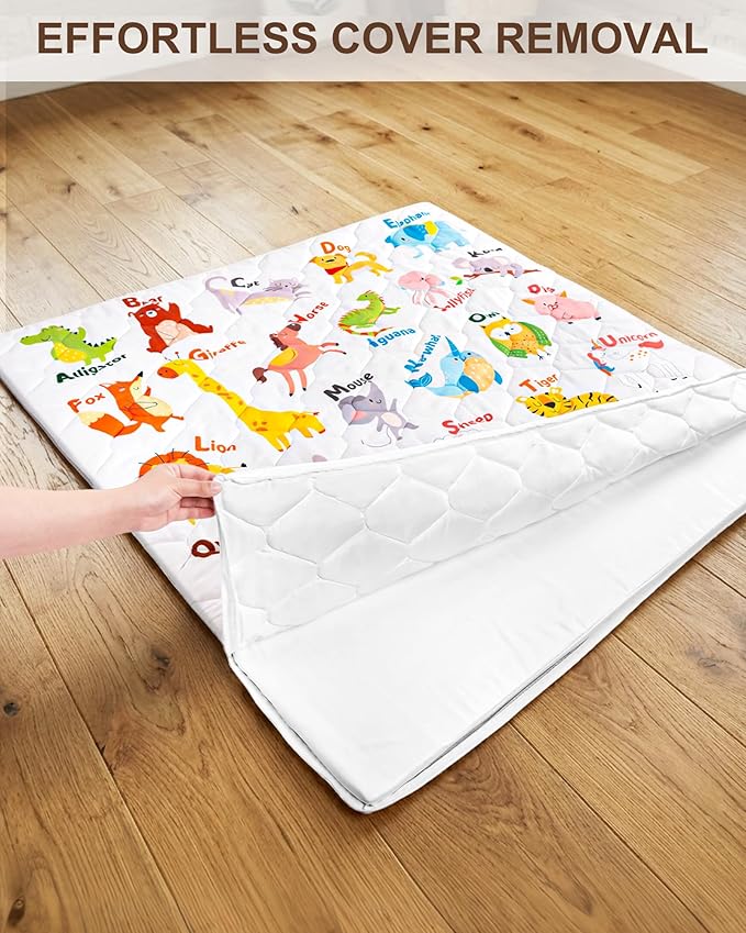 Foam Baby Play Mat 50x50, Removable and Machine Washable Cover, Thicken Cushioning Playmat and Perfect for Playpen, Non-Slip Bottom, Easy to Clean for Infants, Toddlers & Babies(Animal)