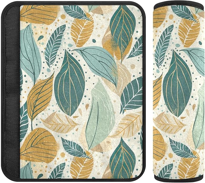 CHIFIGNO Boho Style Leaves Seat Belt Cover Pad Universal Car Seat Straps Cover 2Pcs Shoulder Strap Covers for Girls Boys Adults