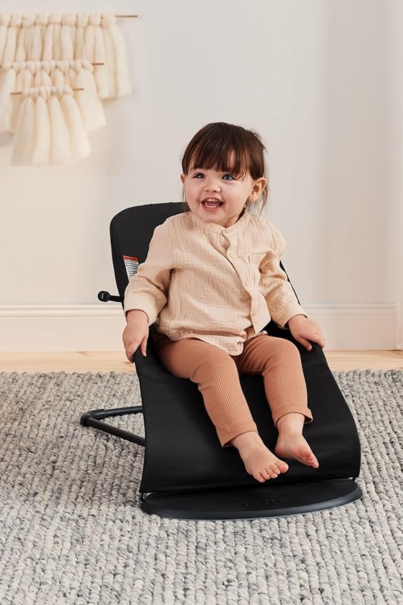 BabyBjörn Bouncer Balance Soft, Cotton, Black/Dark Gray | 2-in-1 Adjustable Baby Bouncer Seat and Toddler Chair, Newborn to Toddler (8-29 lbs), 4 Positions, Lightweight & Portable