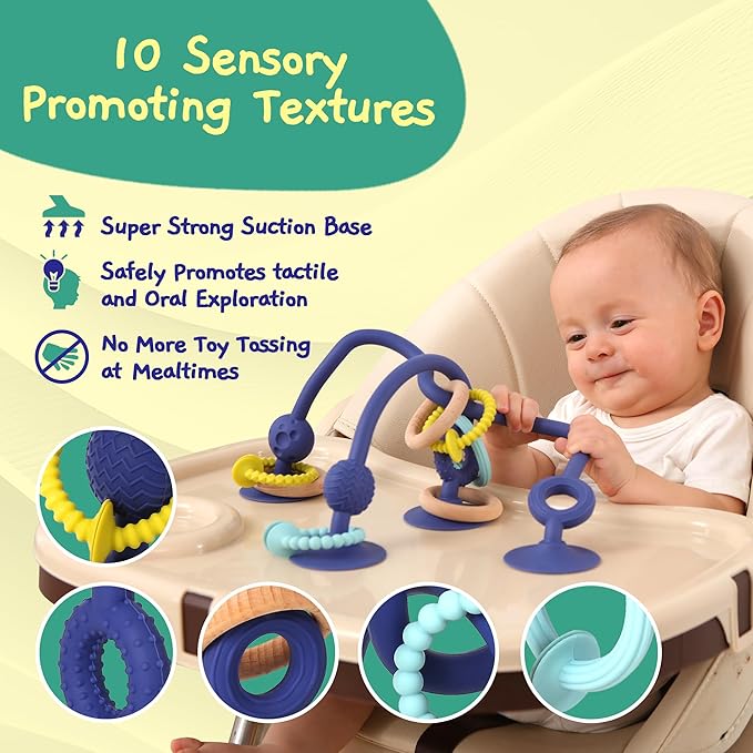 Jumble Jangle Baby Teething Toys – BPA-Free, Multi Purpose High Chair Toys & Sensory Toys for Kids with Autism: Suction Teething Relief with Sensory Toy Textures for Infants & Toddlers (Dark)