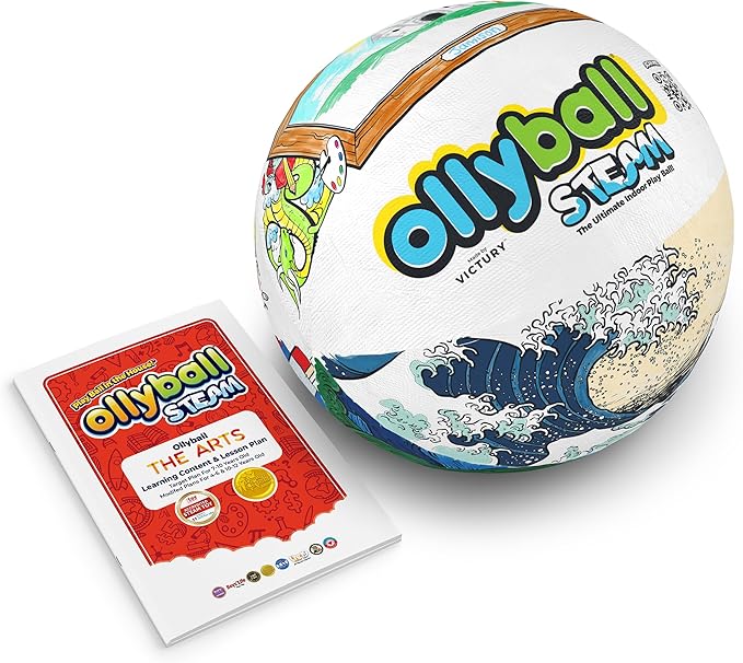 Ollyball STEM Indoor Play Ball for Kids – Color-Your-Own Inflatable Art Ball with Learning Activities, Lightweight & Durable for Indoor Fun, Ages 4–8