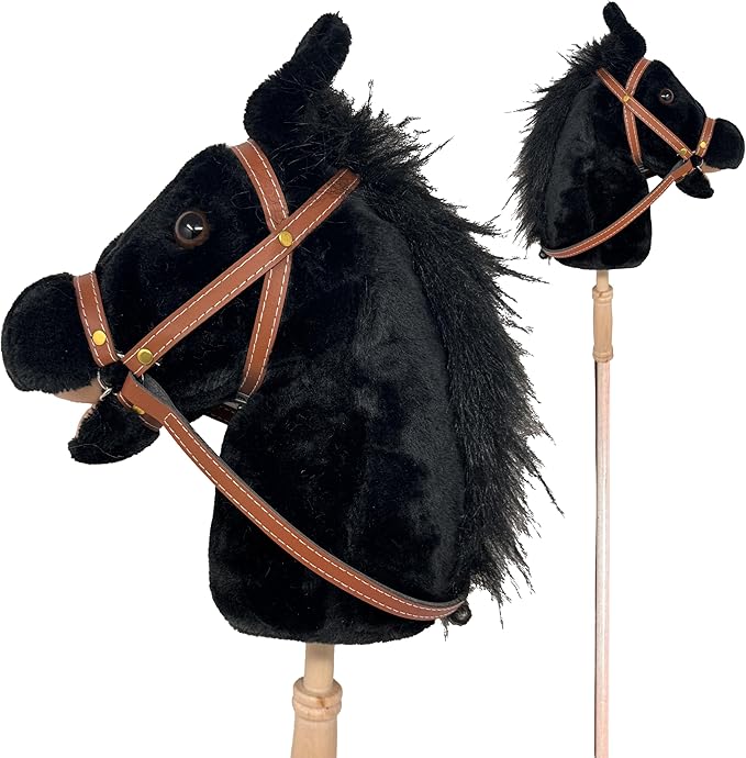 Nature Bound Stick Horse | Horse on a Stick with Sound Effects – Handcrafted Plush Stick Pony for Toddlers & Kids | Handsewn, Sturdy Wooden Handle | Pretend Play Horse Toy (Black)