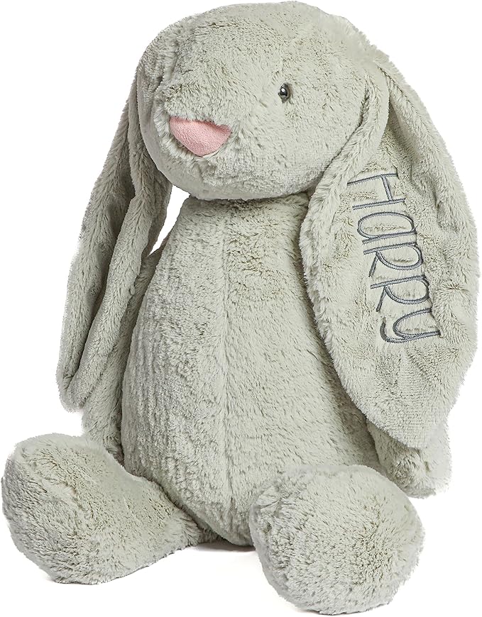 Personalized Super Soft Plush Bunny - Stuffed Animal Toy for Kids - Custom Gift with Embroidered Name on Ear for Easter, (Gray, Large)