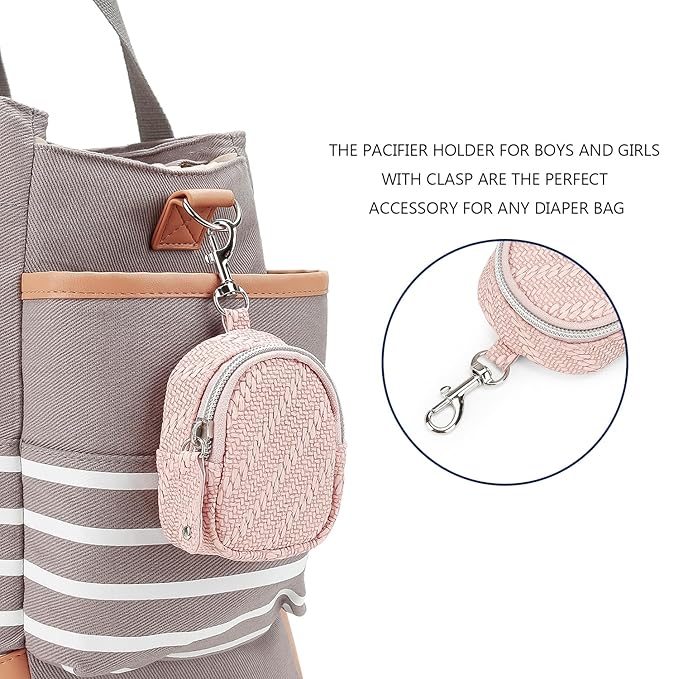 MOMIGO Pacifier Case Bag - Pacifier Holder with Clip for Diaper Bag Stroller Purse Charm, Holds 2 Pacifiers Outdoor Travel (Pink)