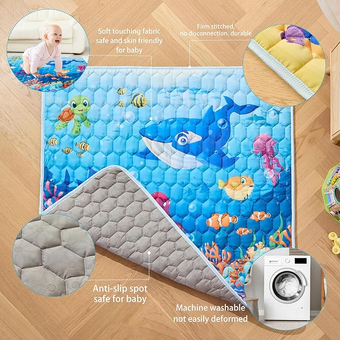 Baby Play Mat, 50" X 50" Playpen Mat Premium Foam Baby Floor Play Mats, Foldable Thick One-Piece Crawling Mat, Non-Slip Cushioned Baby Playmat for Infants,Babies,Toddlers (Blue)
