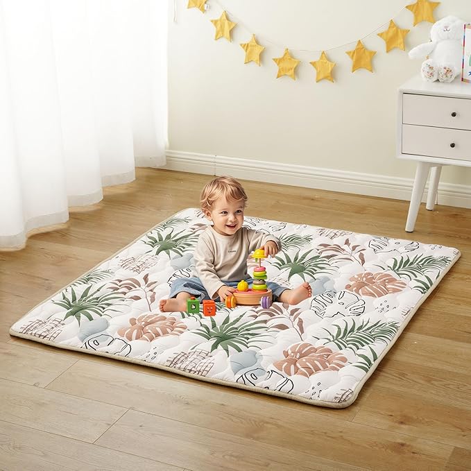 Bunnikins & Clover Baby Mats for Floor, 71"x59" Thicken Soft Play Mat, Foldable and Non Slip One-Piece Crawling Mat, Machine Washable Foam Playmat for Baby, Toddlers Infants, Tummy Time