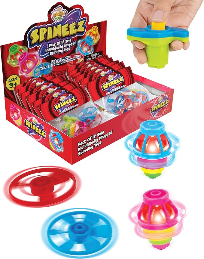 IPIDIPI TOYS Spineez Light Up Flying Saucer Spinning Tops – 12-Pack UFO Spinner Toy, Easter Basket Stuffers for Kids, Birthday Party Favors, Goodie Bag Stuffers, School Prizes for Boys & Girls – Red