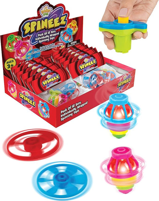 IPIDIPI TOYS Spineez Light Up Flying Saucer Spinning Tops – 12-Pack UFO Spinner Toy, Easter Basket Stuffers for Kids, Birthday Party Favors, Goodie Bag Stuffers, School Prizes for Boys & Girls – Red