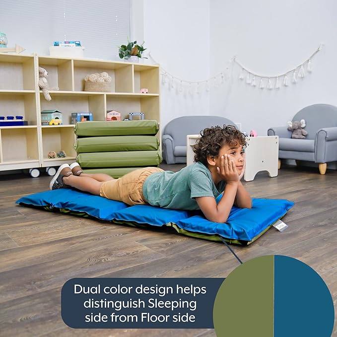 Children's Factory Nap Mats, 2 inch Thick Toddler Sleeping Mats for Preschools and Daycares, Comfortable and Soft 4 Section Folding Nap Pad