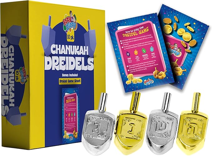 Izzy 'n' Dizzy Hanukkah Metallic Gold and Silver Dreidel (Pack of 10) - Medium
