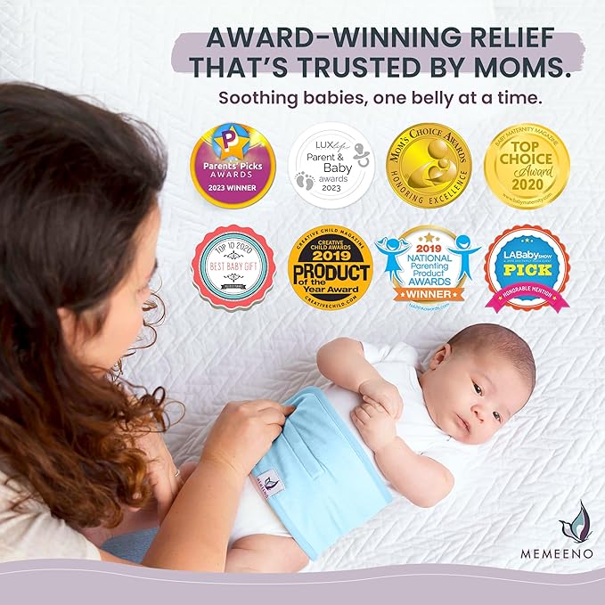 MEMEENO Baby Belly Band for Gas and Colic Baby Relief - Belly Band for Heating Pad for Colic, Heated Tummy Wrap, Sky
