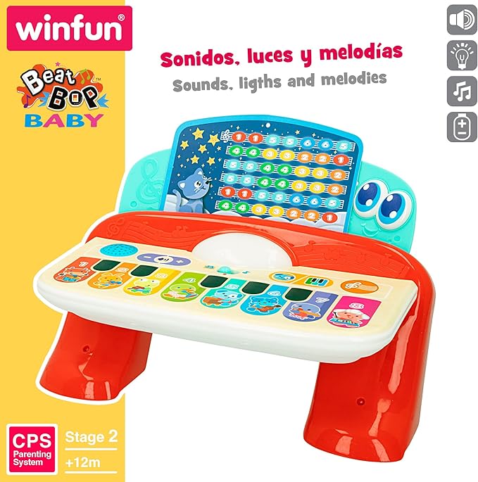 Winfun Children's Piano, Toys with Baby Music, Includes Sheet Music, Light and Sound, Touch Buttons, Musical Toy, Baby Gifts 1 Year, 47258