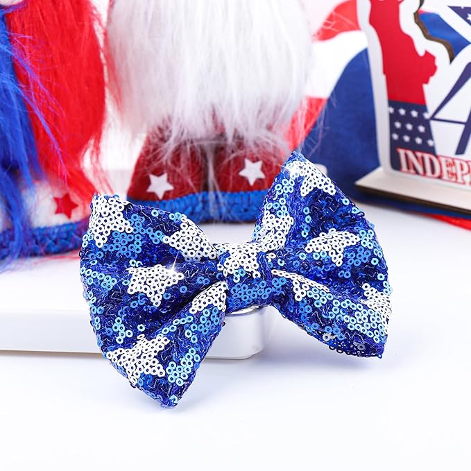 4th of July Hair Bows Clips Blue Glitter Girls Hair Accessories Little Baby Alligator Clips Hair Barrettes for Kids Sparkly Cheer Hair Ribbon Teens Gift Bling USA Flag Hairpin