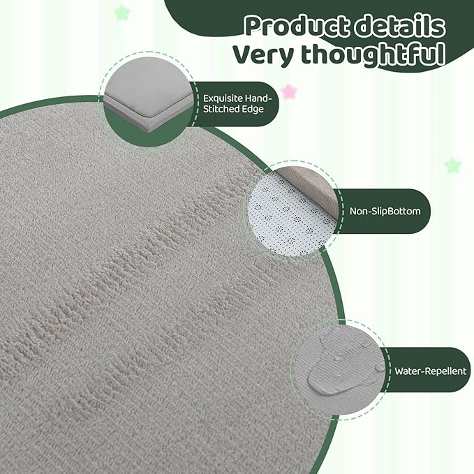 Baby Play Mat for Floor, 1.3 Inch Thick Memory Foam Tummy Time Mat with Non Slip Backing, Soft Coral Velvet 71X79 Inch Playpen Mat Crawling Tatami for Infants Toddlers Kids, Light Grey