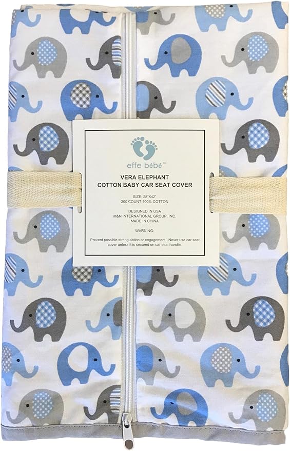 Vera Elephant 100% Breathable Cotton Baby Car Seat Cover (Blue Grey)