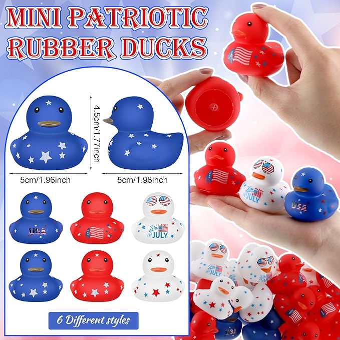 Lenwen 100 Pcs Patriotic Rubber Duck Bulk 1.96 Inch 4th of July 250th Anniversary Rubber Duck Independence Day 1776-2026 American Flag Ducky for Memorial Day Birthday Adult Pool (Classic)