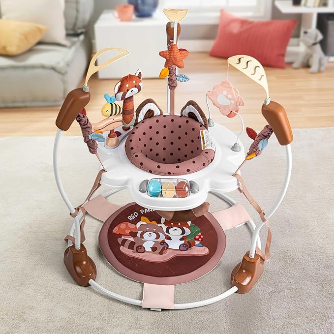 Baby Activity Center, Baby Jumper Activity Center with Music, Interactive Toys, 360° Rotating Seat, 3 Adjustable Heights, Infant Activity Jumper for 6+ Months (Red Panda)