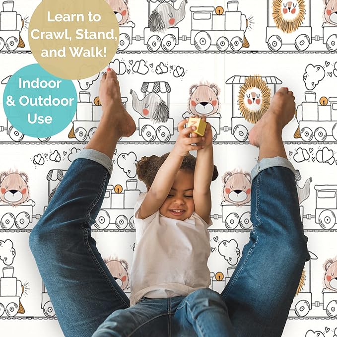JumpOff Jo Foldable Foam Play Mat – Large Waterproof Baby & Toddler Activity Floor Mat, Double-Sided 70 x 59 Inch Play Surface